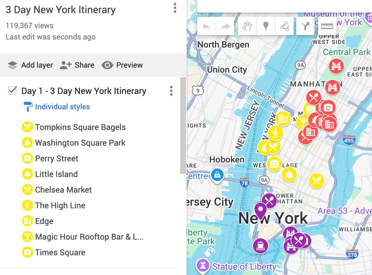 3 day New York itinerary map